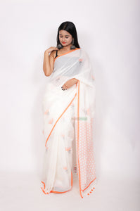 Honeybee Printed Quirky Saree - Orange over White