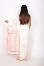 Load image into Gallery viewer, Honeybee Printed Quirky Saree - Orange over White
