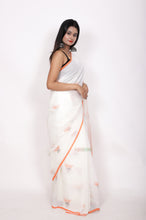 Load image into Gallery viewer, Honeybee Printed Quirky Saree - Orange over White
