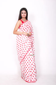 Ghost Printed Quirky Saree - Red over White