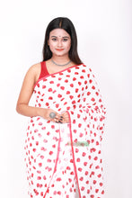 Load image into Gallery viewer, Ghost Printed Quirky Saree - Red over White

