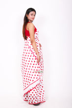 Load image into Gallery viewer, Ghost Printed Quirky Saree - Red over White
