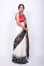 Load image into Gallery viewer, Pure Cotton saree - black and red over white
