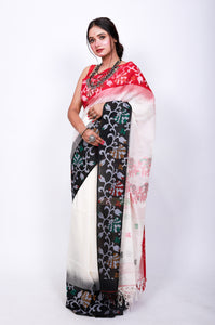 Pure Cotton saree - black and red over white