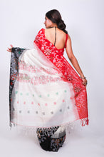 Load image into Gallery viewer, Pure Cotton saree - black and red over white
