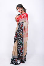 Load image into Gallery viewer, Pure Cotton saree - black and red over beige
