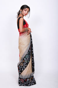 Pure Cotton saree - black and red over beige