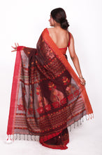 Load image into Gallery viewer, Pure Cotton copper zari(ganga jamuna par) - grey and red over violet
