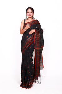 Pure cotton copper zari work - Black