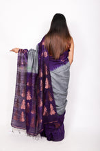 Load image into Gallery viewer, Pure matka copper zari - Violet over Grey
