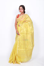 Load image into Gallery viewer, Pure cotton jamdani zari work (patli-pallu) - Yellow

