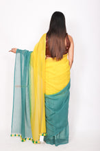 Load image into Gallery viewer, Mul cotton zari stripe - Yellow and Sea green
