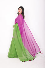 Load image into Gallery viewer, Mul cotton zari stripe - Green and Purple
