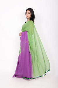 Mul cotton zari stripe - Purple and Green