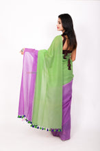 Load image into Gallery viewer, Mul cotton zari stripe - Purple and Green
