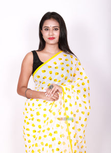 Ghost Printed Quirky Saree - Yellow over White
