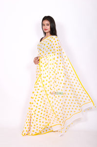 Ghost Printed Quirky Saree - Yellow over White