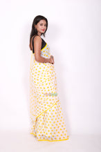 Load image into Gallery viewer, Ghost Printed Quirky Saree - Yellow over White
