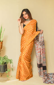 'Saanvi' Handcrafted Bandhej Ajrakh Modal Silk Saree