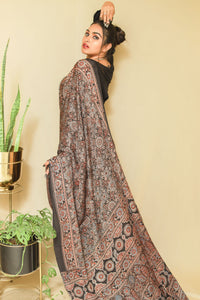 'Baareekee' Handcrafted Ajrakh Modal Silk Saree