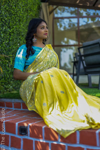 Aam Ka Sharbat Pure Mul Cotton Yellow Kantha Hand Embroidered Saree