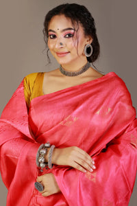 Dark-Pink Semi-Tussar Silk Saree