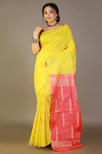 Yellow-Pink Contrast Cotton Saree