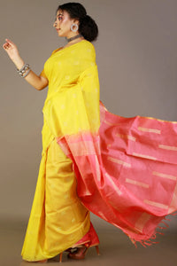 Yellow-Pink Contrast Cotton Saree