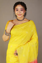 Load image into Gallery viewer, Yellow-Pink Contrast Cotton Saree
