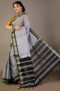 Gray-Black Bangladesi Tangile Cotton Saree