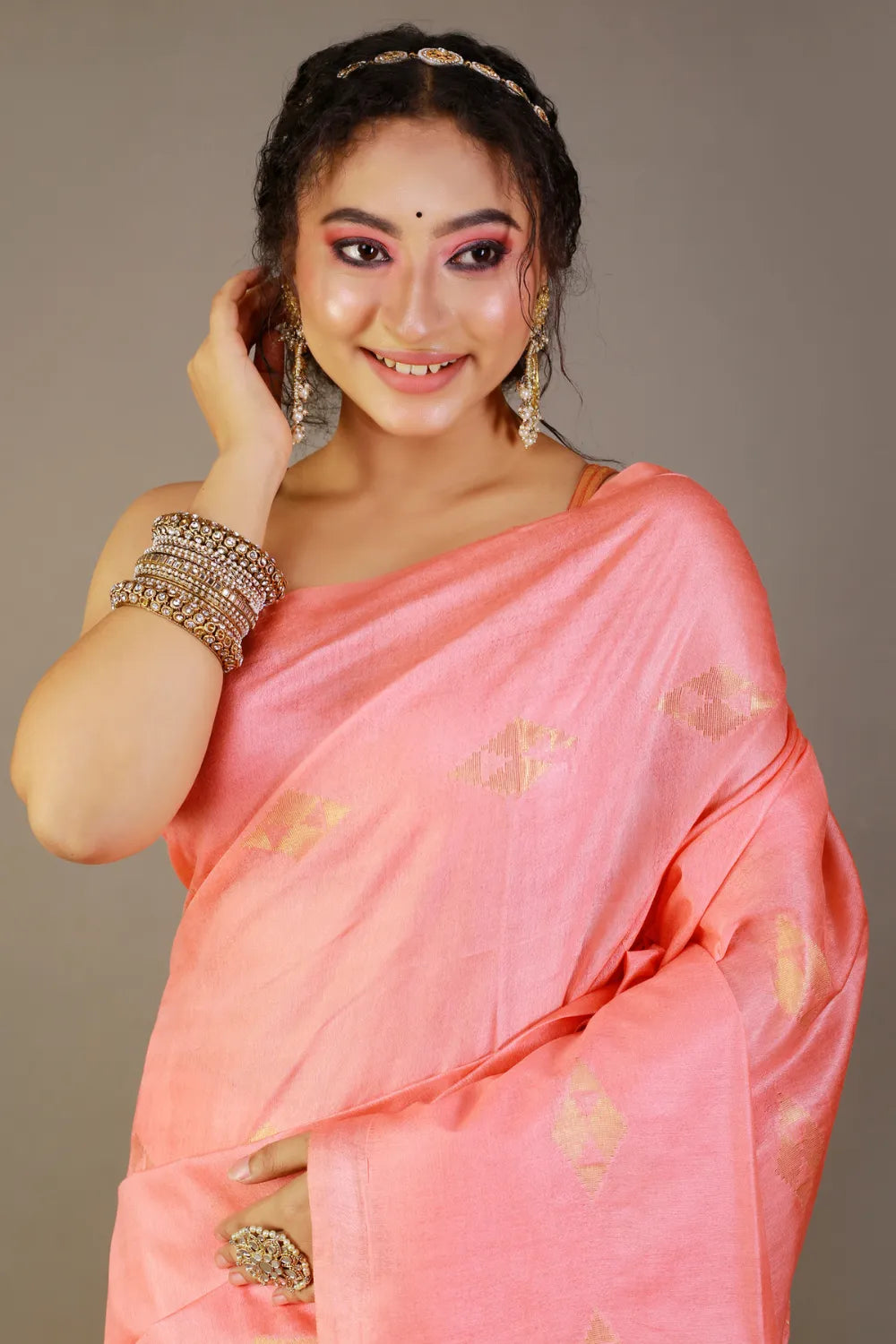 Pink Semi-Tussar Silk Saree