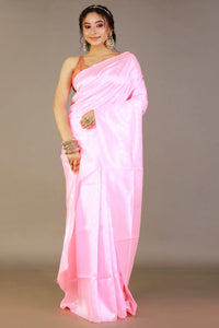 Light-Pink Licchi Silk Saree With Zari Work