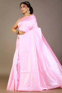 Light-Pink Licchi Silk Saree With Zari Work