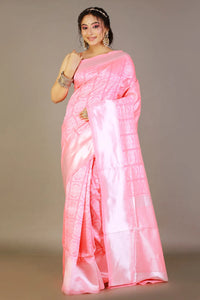 Pink Lichi Silk Saree With Zari Work