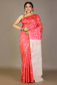 Red-Peach Contrast Silk Saree