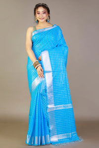 Sky-Blue Bhagalpuri Silk Saree with Zari work