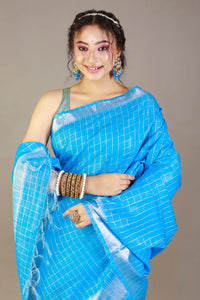 Sky-Blue Bhagalpuri Silk Saree with Zari work