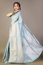 Load image into Gallery viewer, Grayish-Blue Licchi Silk Saree

