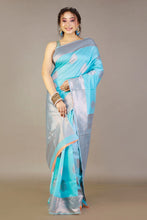 Load image into Gallery viewer, Gray-Blue Contrast Silk Saree

