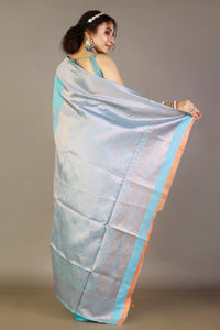 Gray-Blue Contrast Silk Saree