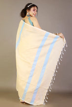 Load image into Gallery viewer, Peach-Blue Contrast Cotton Saree
