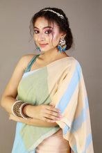 Load image into Gallery viewer, Peach-Blue Contrast Cotton Saree
