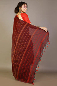 Dark-Maroon Khesh Cotton Saree