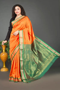 Orange Bomkai Silk Saree
