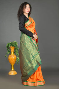 Orange Bomkai Silk Saree
