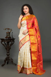 Off-White Garad Banarasi Silk Saree