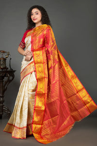 Off-White Garad Banarasi Silk Saree