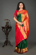 Load image into Gallery viewer, Red-Green Garad Banarasi Silk Saree
