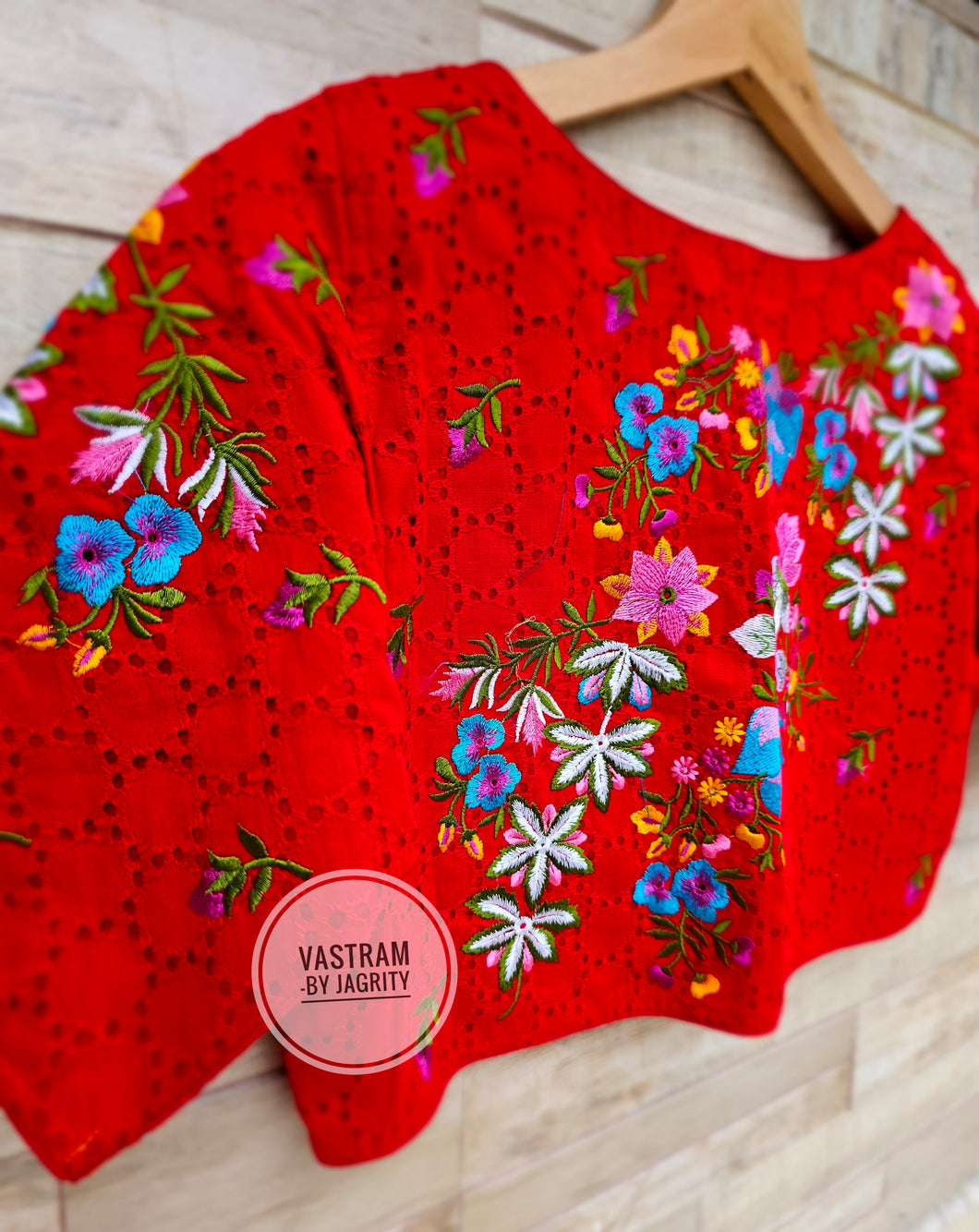 Hakoba with Floral Embroidery Blouse