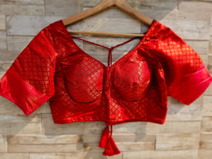 Red Semi-Silk with Copper zari